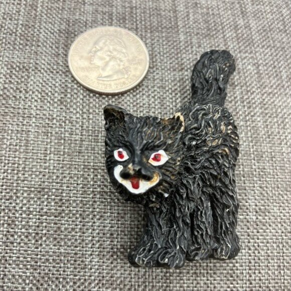 Vintage Spooky Black Cat Brooch Pin As Is Red Eyes Spooky Scaredy Textured Retro - Picture 1 of 8